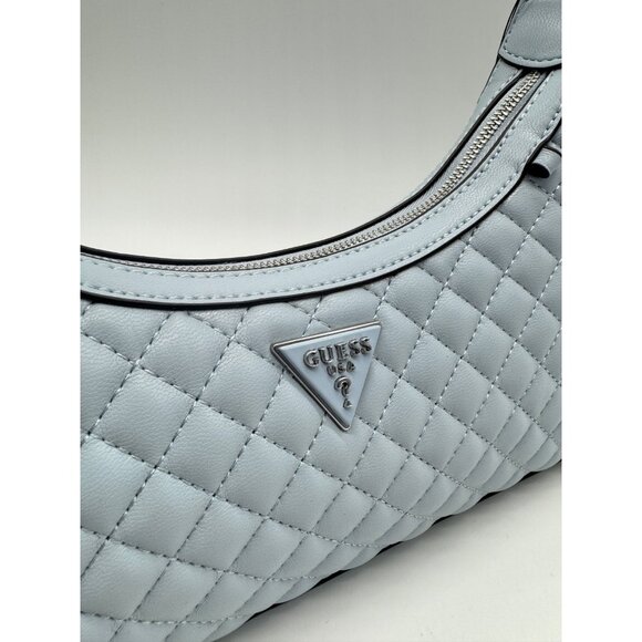 GUESS Everlee top zip quilted faux-leather small shoulder bag - Misty Light Blue - Picture 3 of 9
